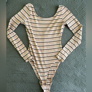 H&M Light Pink and Black Striped Bodysuit
